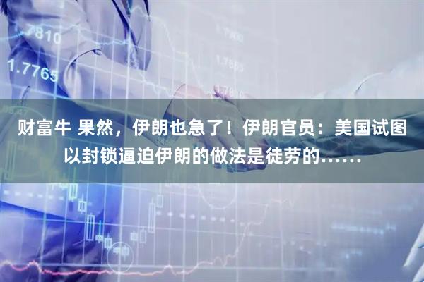 财富牛 果然，伊朗也急了！伊朗官员：美国试图以封锁逼迫伊朗的做法是徒劳的……